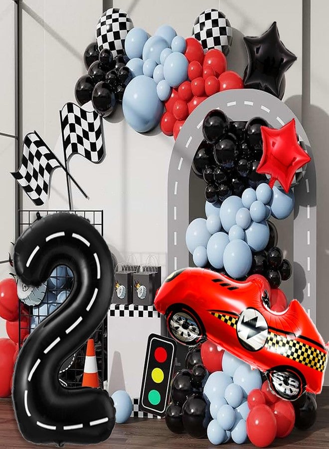 Tagberoy Racecar Birthday Decorations 2 Year Old, Large Red Race Car Balloons 40 Inch Racetrack Black Number 1 Balloon Checkered Balloon for Race Cars Birthday Decorations - Image 3